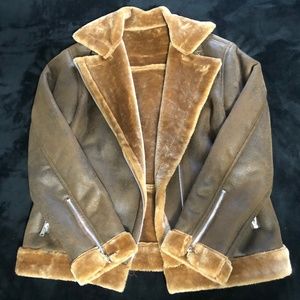 Mens Faux Leather Jacket w/ Faux Fur Collar